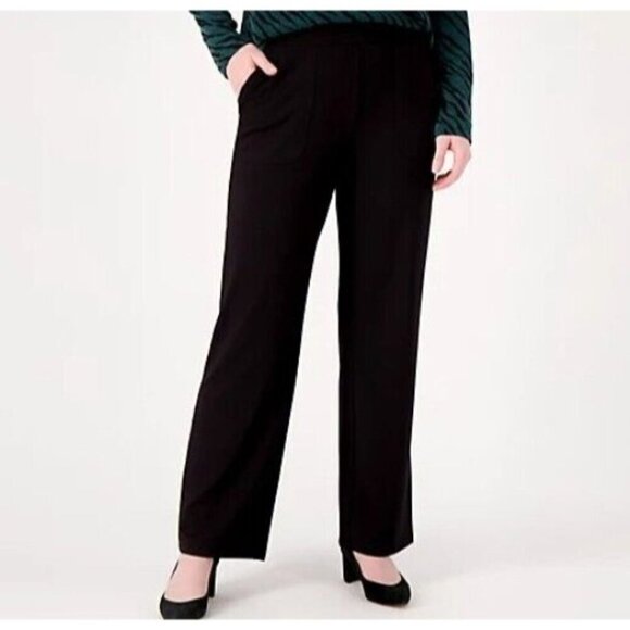 Susan Graver Weekend Peti Heather Brushed Knit Wide Leg Pa Black Pet,XXS A557583 - Picture 1 of 1